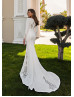 Ivory Lace Satin Beaded Long Sleeves Wedding Dress